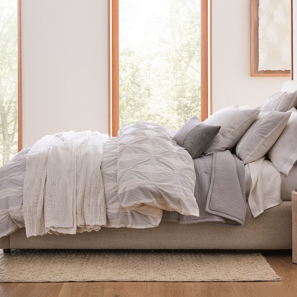 Organic Cotton Striped Pintuck Duvet Cover & Shams West Elm Australia